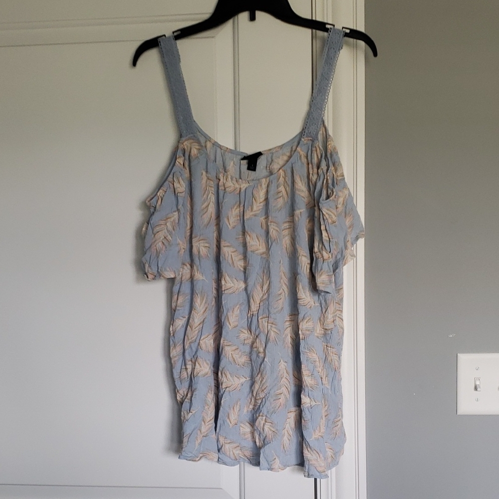 Torrid Gray Tan Ruffled Sleeveless Blouse